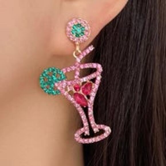 Crystal Martini Glass Earrings - Picture 2 of 2